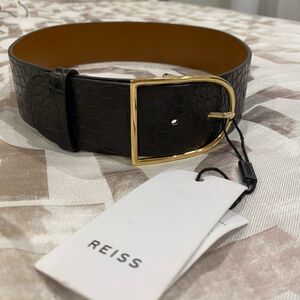 Reiss Women’s Isabelle Croc Embossed Leather Waist Belt Size XS